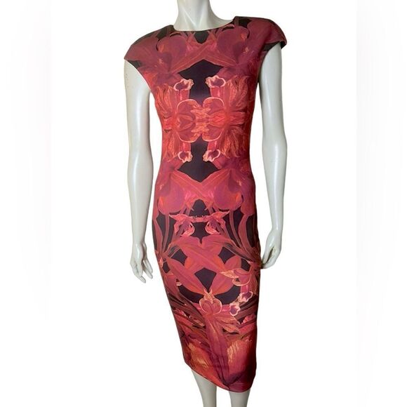 Ted Baker NWOT Stunning Kaleidoscope Jungle Orchid Midi Sheath Dress Size 2 - Picture 1 of 8